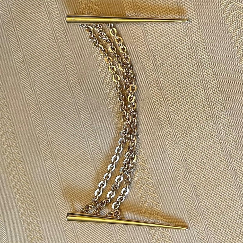 Monet Vintage Gold Tone Triple Chain Double Spike Pin Large Sweater Clip Brooch - Picture 12 of 12